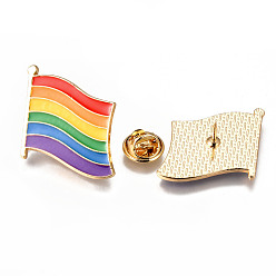 Colorful Alloy Enamel Brooches, Enamel Pin, with Brass Butterfly Clutches, Pride Flag/Rainbow Flag, Light Gold, Cadmium Free & Nickel Free & Lead Free, Colorful, 25x26x2mm, Pin: 1mm