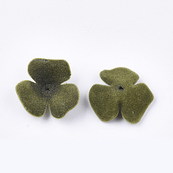 Olive Drab Flocky Acrylic Bead Caps, 3-Petal, Flower, Olive Drab, 22x23x8mm, Hole: 1mm