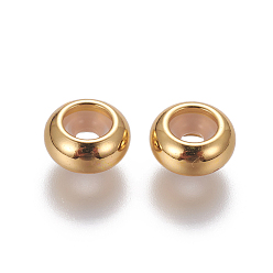 Golden 202 Stainless Steel Beads, with Rubber Inside, Slider Beads, Stopper Beads, Golden, 8x4mm, Rubber Hole: 2mm