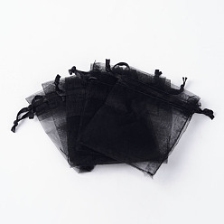 Black Organza Bags, with Ribbons, Black, 9.5x7.5x0.08cm