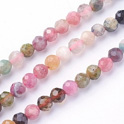 Colorful Natural Tourmaline Beads Strands, Faceted, Round, Colorful, 4~4.5mm, Hole: 0.6mm, about 90~100pcs/strand, 14.5~16.1 inch(37~41cm)