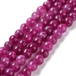 Camellia Dyed Natural Malaysia Jade Beads Strands, Round, Camellia, 6mm, Hole: 1mm, about 31pcs/strand, 7.48 inch(19cm)