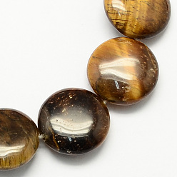 Tiger Eye Natural Tiger Eye Stone Bead Strands, Flat Round, 16x5mm, Hole: 1mm, about 25pcs/strand, 16.5 inch