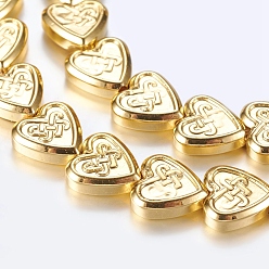Golden Plated Non-magnetic Synthetic Hematite Beads Strands, Heart with Chinese Knot, Golden Plated, 8x8x2.5mm, Hole: 1mm, about 55pcs/strand, 15.9 inch(40.5cm)