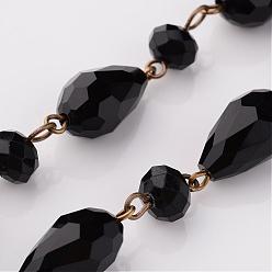 Noir Main perles de verre chaînes, non soudée, pour des colliers ou des bracelets de décision, avec les accessoires en fer de bronze antique, noir, 39.37 pouce