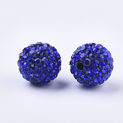 Sapphire Handmade Polymer Clay Rhinestone Beads, Round, Pave Disco Ball Beads, Sapphire, PP13(1.9~2mm), 7 rows rhinestone, 11.5~12mm, Hole: 1.4mm