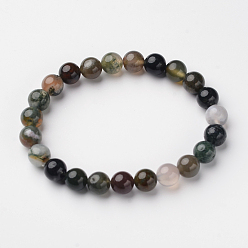 Indian Agate Natural Indian Agate Round Bead Stretch Bracelets, 55mm, Bead: 7~8mm 