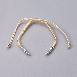 Blé Fabrication de bracelets de perles tressées en nylon, avec des perles en laiton, plaqué longue durée, Platine plaqué, blé, 10-1/4 pouces ~ 11-5/8 pouces (26~29.6 cm)