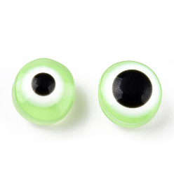 Vert Pâle Perles en résine, plat rond, mauvais œil, vert pale, 10~11x5~7mm, Trou: 2mm