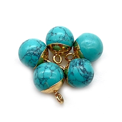 Synthetic Turquoise Synthetic Turquoise Round Charms with Golden Plated Metal Findings, 15x10mm