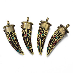 Coconut Brown Handmade Indonesia Big Pendants, with Golden Tone Brass Findings, OX Horn Shape, Coconut Brown, 57~62x18mm, Hole: 5.5mm