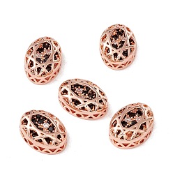 Black Eco-friendly Brass Micro Pave Cubic Zirconia Multi-strand Links, Rack Plating, Cadmium Free & Lead Free, Oval, Rose Gold, Black, 14x10x5mm, Hole: 1.2mm