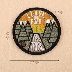 Colorful Computerized Embroidery Cloth Iron on/Sew on Patches, Costume Accessories, Appliques, Flat Round with Word leave the road, take the trails, Colorful, 7.7cm