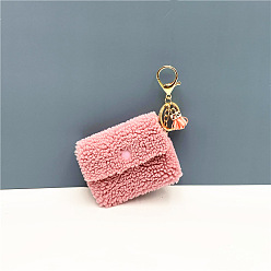 Pink Lindo llavero de peluche monedero, monedero de lana granulada con borla y llavero, Monedero para tarjetas de identificación de llaves de coche., rosa, 9x7 cm