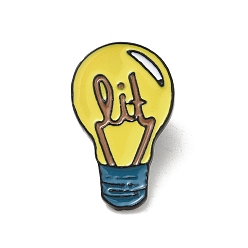 Yellow Cartoon Style Light Bulb Enamel Pins, Black Alloy Brooch for Backpack Clothes, Yellow, 24x15x2mm