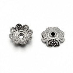 Stainless Steel Color 304 Stainless Steel Flower Bead Caps, Stainless Steel Color, 11x3mm, Hole: 1.5mm