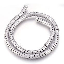 Platinum Plated Electroplate Non-magnetic Synthetic Hematite Bead Strands, Frosted, Wave Column, Platinum Plated, 6x4mm, Hole: 1mm, about 126~133pcs/strand, 15.3 inch~15.7 inch(39~40cm)