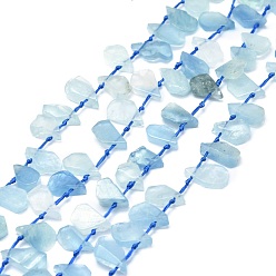 Aquamarine Raw Rough Natural Aquamarine Beads Strands, Waterdrop-Shaped Nuggets, 10~21x8~13x2.5~6mm, Hole: 1mm, about 34~38pcs/strand, 15.75''(40cm)