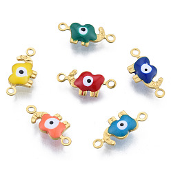 Mixed Color 304 Stainless Steel Enamel Connector Charms, Real 18K Gold Plated, Elephant with Evil Eye, Mixed Color, 6.5x15x2.5mm, Hole: 1.2mm