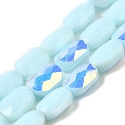 Bleu Ciel Chapelets de perles en verre électrolytique , demi arc-en-ciel plaqué, facettes rectangle de torsion, bleu ciel, 10x8x5mm, Trou: 1.2mm, Environ 50 pcs/chapelet, 21.26'' (54 cm)
