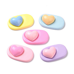Mixed Color Cute Opaque Resin Cabochons, Oval with Heart, Mixed Color, 22.5x37x10mm