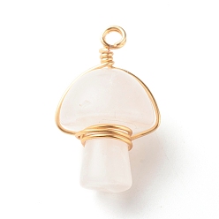 Rose Quartz Natural Rose Quartz Pendants, with Real 18K Gold Plated Eco-Friendly Copper Wire Wrapped, Mushroom, 28~32x16~17x16~17mm, Hole: 3mm