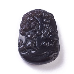 Obsidienne Pendentifs en obsidienne naturelles, ovale sculpté, 42x30.5x11mm, Trou: 1.2mm