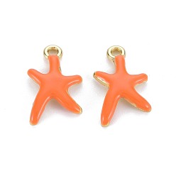 Coral Rack Plating Alloy Pendants, with Enamel, Cadmium Free & Lead Free, Starfish, Light Gold, Blue, 17x11.5x3mm, Hole: 1.8mm