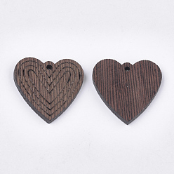 Coconut Brown Wenge Wood Pendants, Undyed, Heart, Coconut Brown, 29x29x3mm, Hole: 2mm