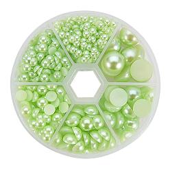 Jaune Vert 1 box abs cabochons en plastique imitation dôme perle, demi-tour, jaune vert, 4~12x2~6mm, environ 660 pcs / boîte