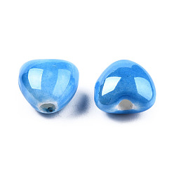 Dodger Azul Cuentas de porcelana hechas a mano perlado, corazón, azul dodger, 10x10x7 mm, agujero: 1.8 mm
