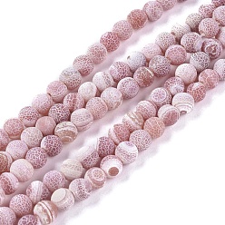 Rosy Brown Natural Weathered Agate Beads Strands, Dyed & Heated, Frosted, Round, Rosy Brown, 6mm, Hole: 1.2mm, about 62pcs/strand, 13.77 inch(35cm)