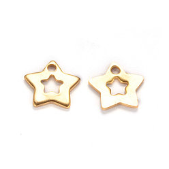 Oro Revestimiento de iones (ip) 304 amuletos de estrella de acero inoxidable, dorado, 11x12x1 mm, agujero: 1.5 mm