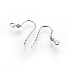 Stainless Steel Color 304 Stainless Steel Earring Hooks, Ear Wire, with Horizontal Loop, Stainless Steel Color, 15x15x0.8mm, Hole: 2mm, 20 Gauge, Pin: 0.8mm