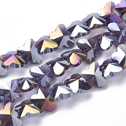 Indigo Electroplate Glass Beads, AB Color Plated, Faceted, Butterfly, Indigo, 12x14.5x7.5mm, Hole: 1mm