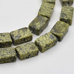 Serpentin Serpentine naturelle rectangle / brins de perles en pierre de dentelle verte, teint, 9~10x6x6mm, Trou: 1mm, Environ 39 pcs/chapelet, 15.5 pouce