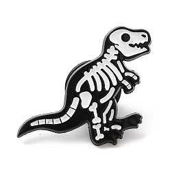 Dinosaur Épingles en émail squelette d'Halloween, badge en alliage noir d'électrophorèse pour vêtements de sac à dos, dinosaure, 21x28x1.5mm