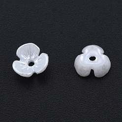 Blanco Tapas de cuentas de perlas de imitación de resina, 3-pétalo, flor, blanco, 6x6x3 mm, agujero: 1 mm