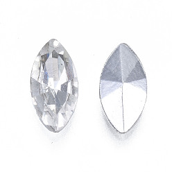 Clear Glass Pointed Back Rhinestone, Back Plated, Faceted, No hole, Horse Eye, Clear, Size: about 10mm long, 5mm wide, 3mm thick