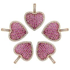 Orchid 5Pcs Eco-Friendly Brass Micro Pave Cubic Zirconia Pendants, Long-Lasting Plated, Lead Free & Cadmium Free & Nickel Free, Real 18K Gold Plated, Heart, Orchid, 23.5x18x5mm, Hole: 5x2.5mm