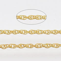 Золотой Паяные латунные покрытые железные веревочные цепи, с катушкой, золотые, 2x1.4x0.3 мм, около 39.37 футов (12 м) / рулон