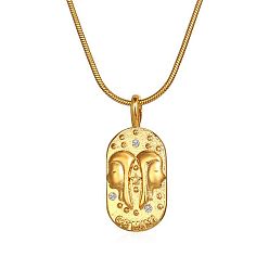 Géminis Collar con colgante de circonitas cúbicas constelaciones, con cadenas de serpiente redondas de acero inoxidable dorado, Géminis, 17.72 pulgada (45 cm)