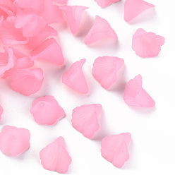 Pink Tapas de cuentas de acrílico transparentes, cuentas de flor de trompeta, esmerilado, flor, rosa, 18x18x17 mm, agujero: 1.5 mm, Sobre 700 unidades / 500 g