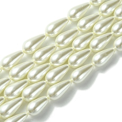 Белый Стеклянные жемчужные бусины класса А, для изготовления украшений из бисера, окрашенные, слеза, белые, 16x8 мм, отверстие : 1 мм, около 24 шт / нитка