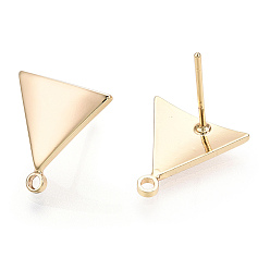 Real 18K Gold Plated Brass Stud Earring Findings, with Loop, Triangle, Nickel Free, Real 18K Gold Plated, 13.5x13mm, Hole: 1mm, Pin: 0.8mm