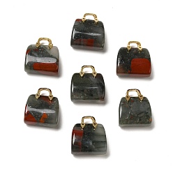 Héliotrope Pendentifs en laiton de pierre de sang africaine naturelle, charmes de sac à main, or, 27.5x26x12mm, Trou: 6.3x5mm