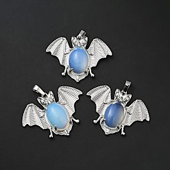 Opalite Opalite Pendants, with Platinum Tone Brass Findings, Lead Free & Cadmium Free, Bat Charms, 32x43x8mm, Hole: 5x8mm