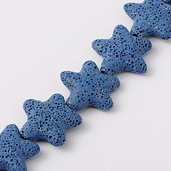 Bleu Brins de perles de pierre de lave synthétique étoiles, teint, bleu, 25x26x7mm, Trou: 1mm, Environ 18 pcs/chapelet, 16.5 pouce