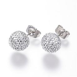 Crystal Rhinestone Ball Stud Earrings, with Stainless Steel Pins and Iron Ear Nuts, Crystal, 21mm, pin: 0.8mm