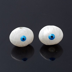 White Glass Beads, with Enamel, Oval with Evil Eye Pattern, White, 13x16.5x15.5mm, Hole: 1.4mm